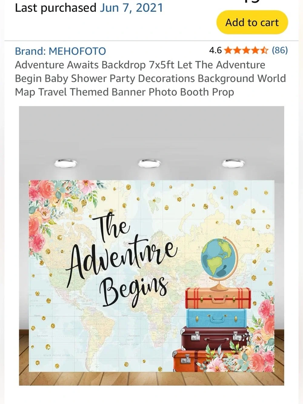 'The Adventure Begins' Floral Map Backdrop - Blue, Pink, Gold